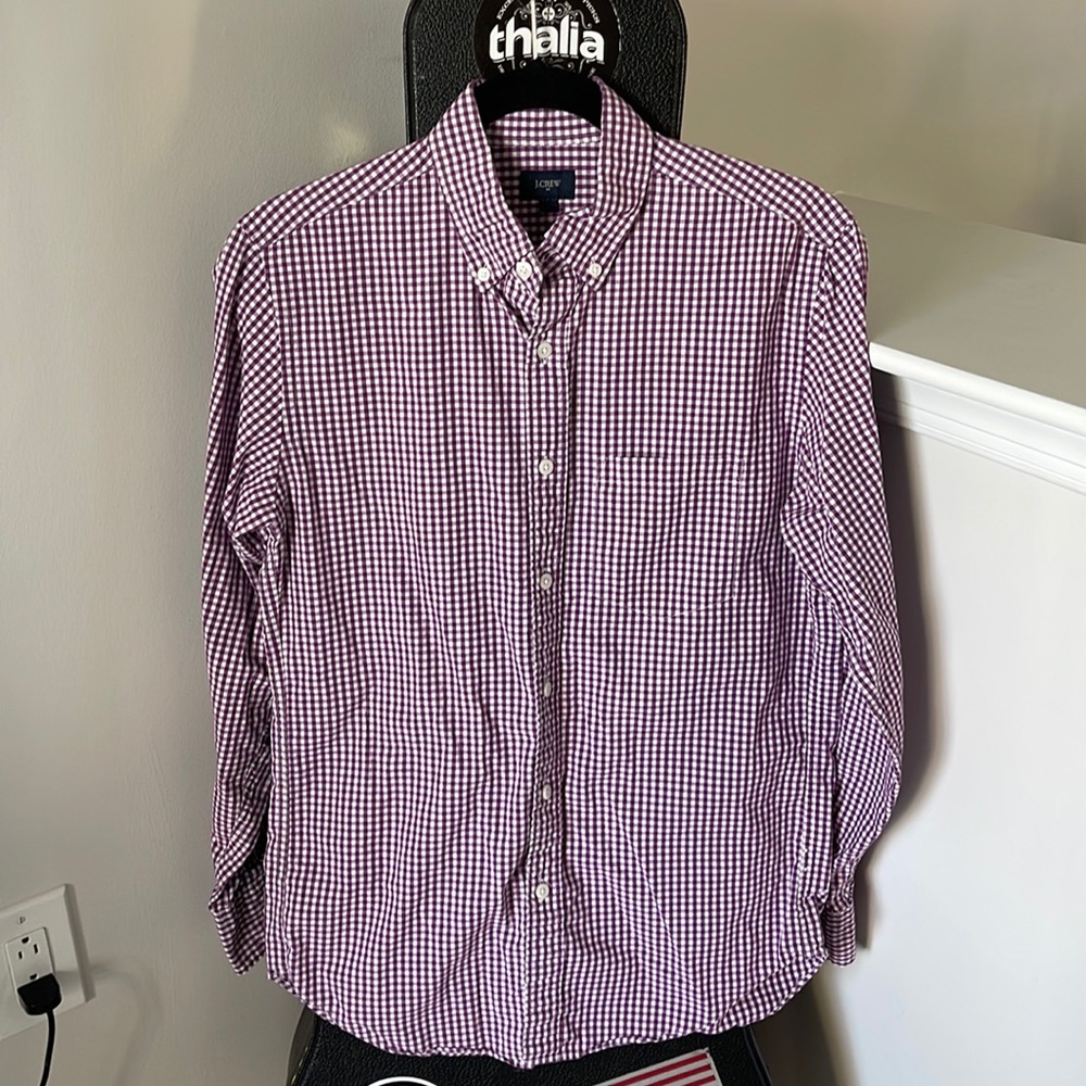 J Crew Small long sleeve button down shirt purple and white 100% cotton